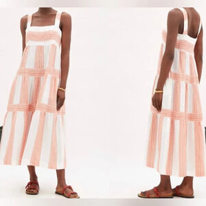 Three Graces London Kitty Striped Tiered Linen Midi Dress - White